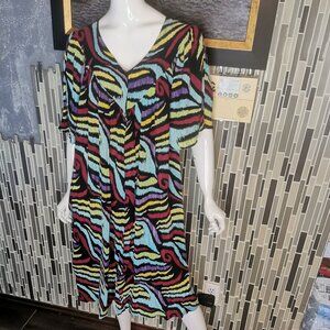 GO SOFTLY PATIO SZ XL COLORFUL YOKE STYLE FLUTTER SLEEVE HOUSE DRESS/ROBE zip206